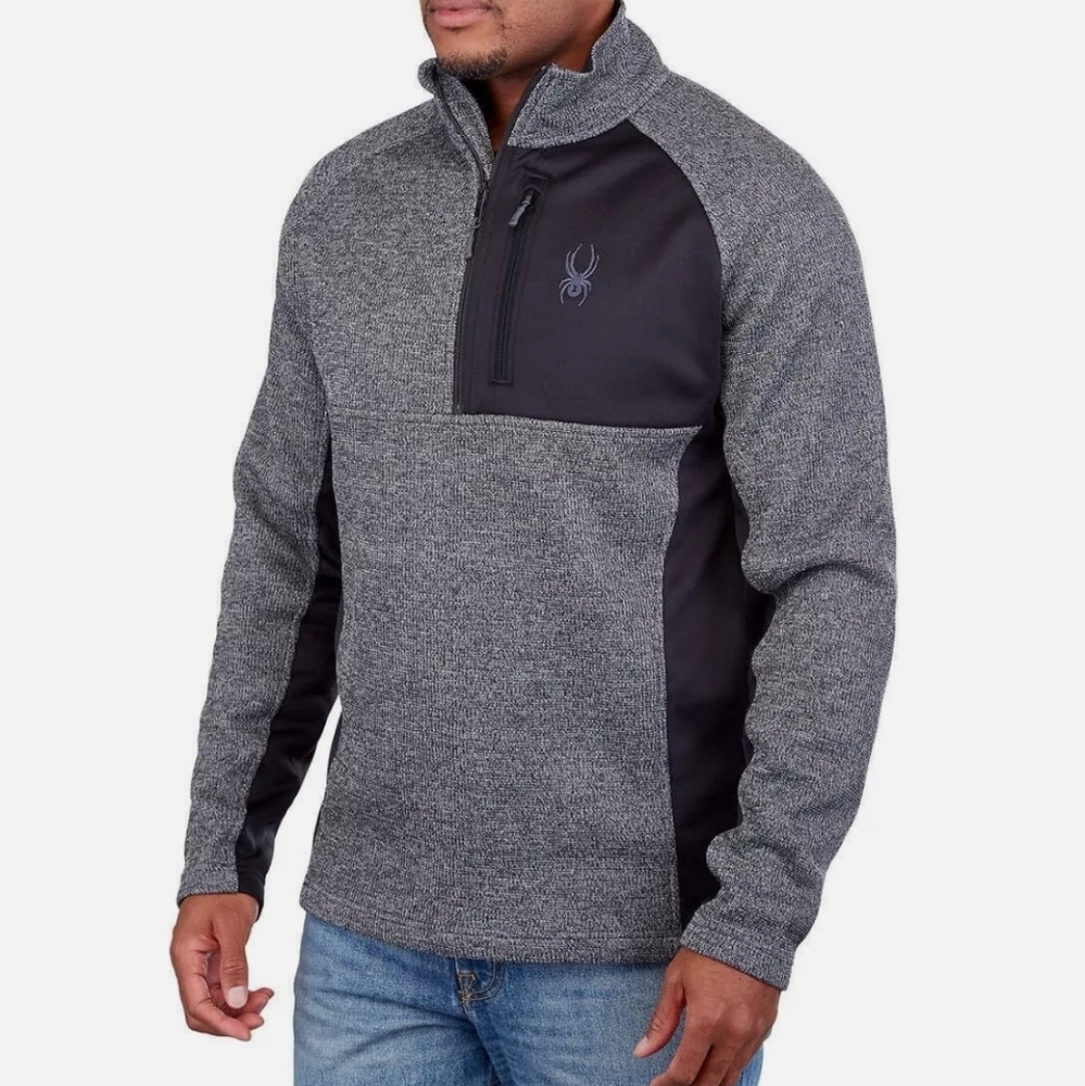 Spyder Men’s Gait Half Zip Jacket Pullover Grey and Black Knit Sweater Size S